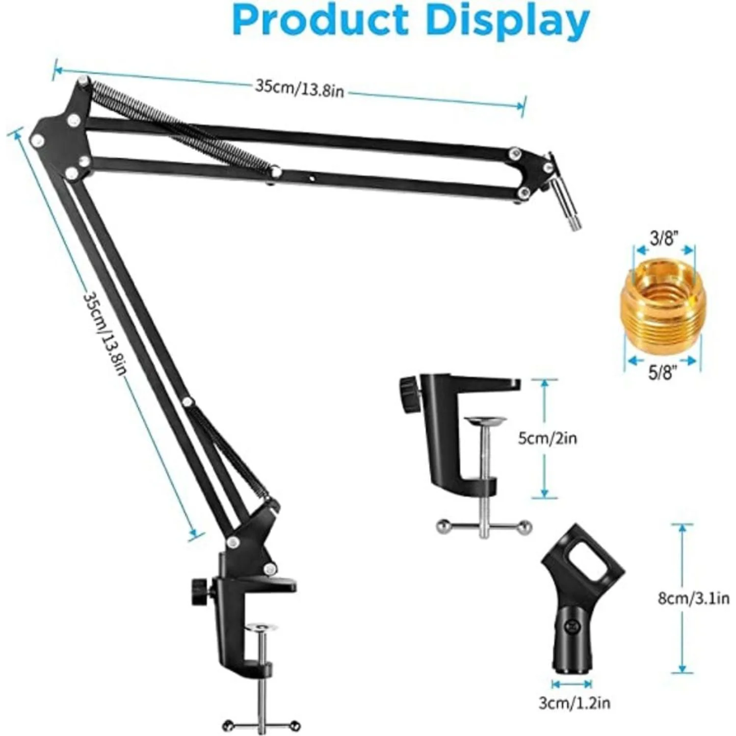 Audio Array AA-06 Microphone Boom Arm with Adjustable Suspension Scissor Arm Stand, Microphone Stand, Pop Filter - Image 2