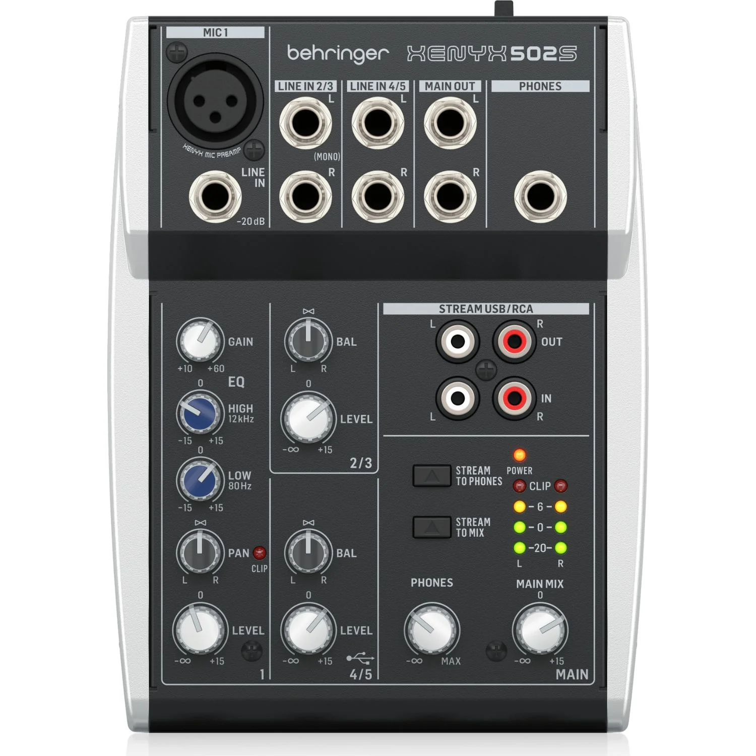 Behringer XENYX 502S Premium Analog 5-Input Mixer with USB Streaming Interface