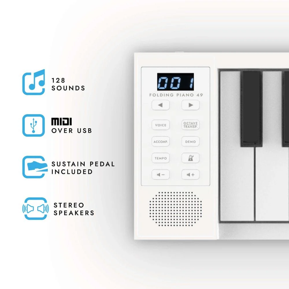 Carry-on FP49 49 Keys Folding Digital Piano - White - Image 2