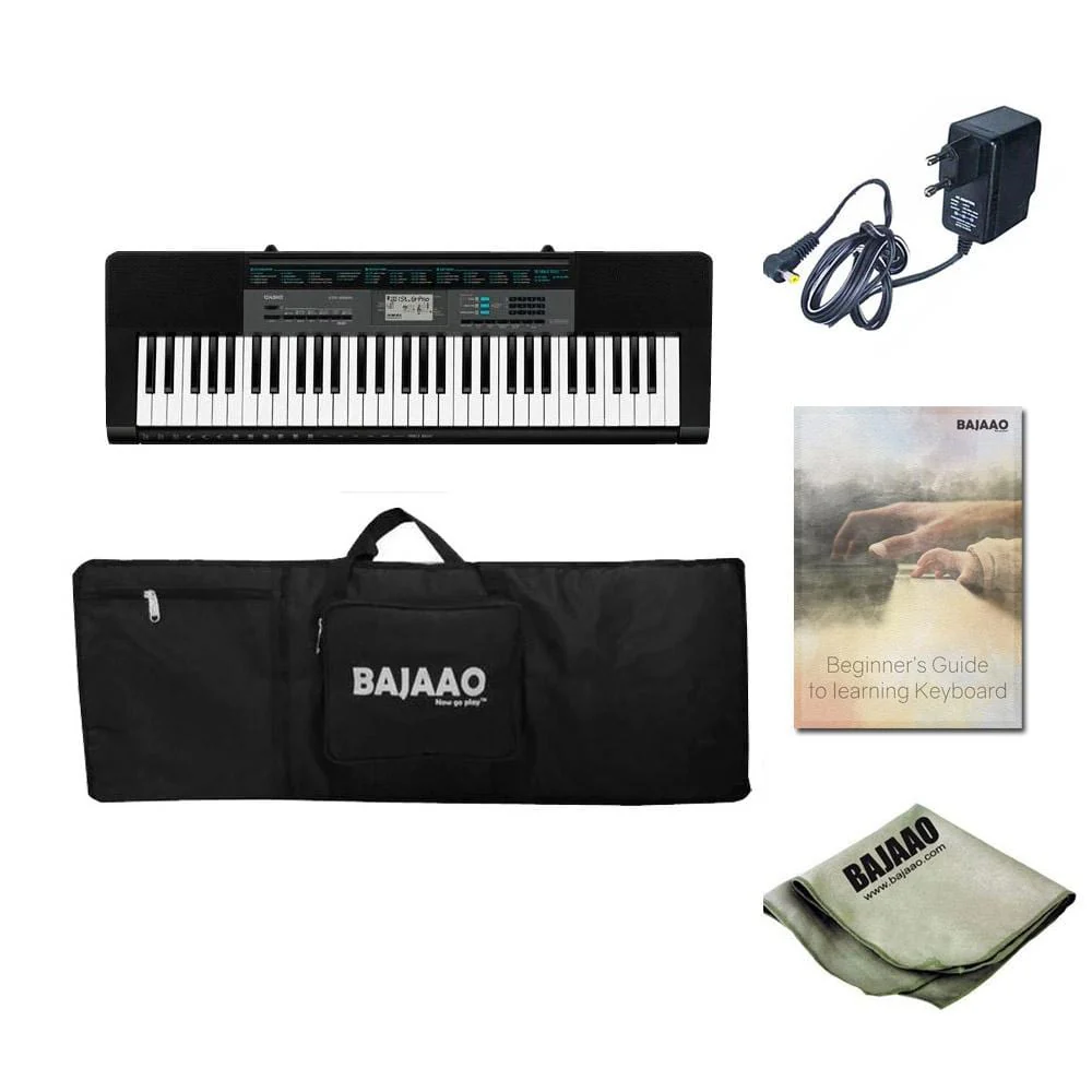 Casio CTK 2550 61 Key Standard Portable Keyboard With Adapter With Power Adapter, Gigbag, Cloth & Ebook