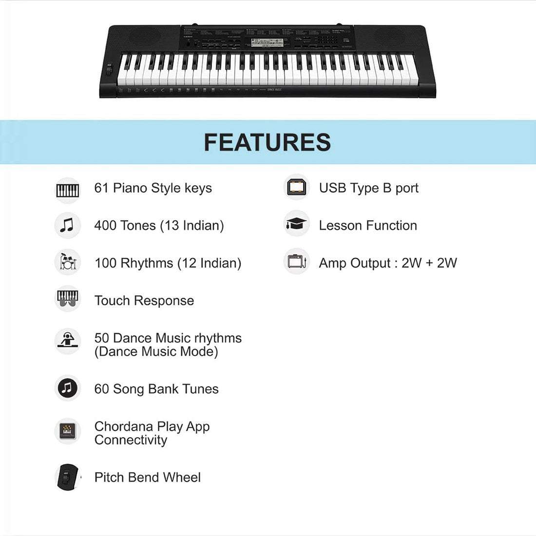 Casio CTK-3500 61 Key Portable Keyboard with Power Adapter - Image 3
