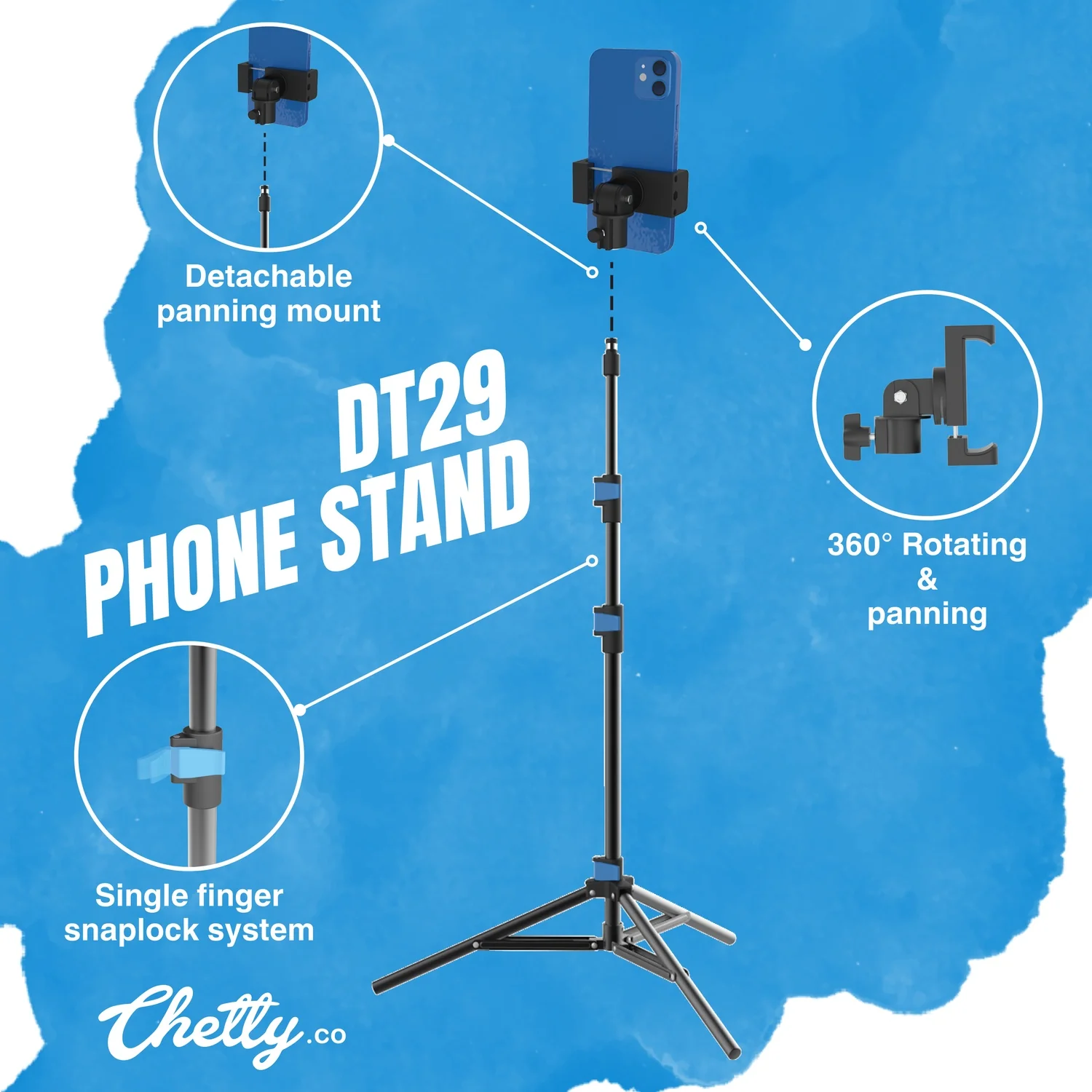 Chetty DT29 Collapsible Tripod Phone Stand - Image 3