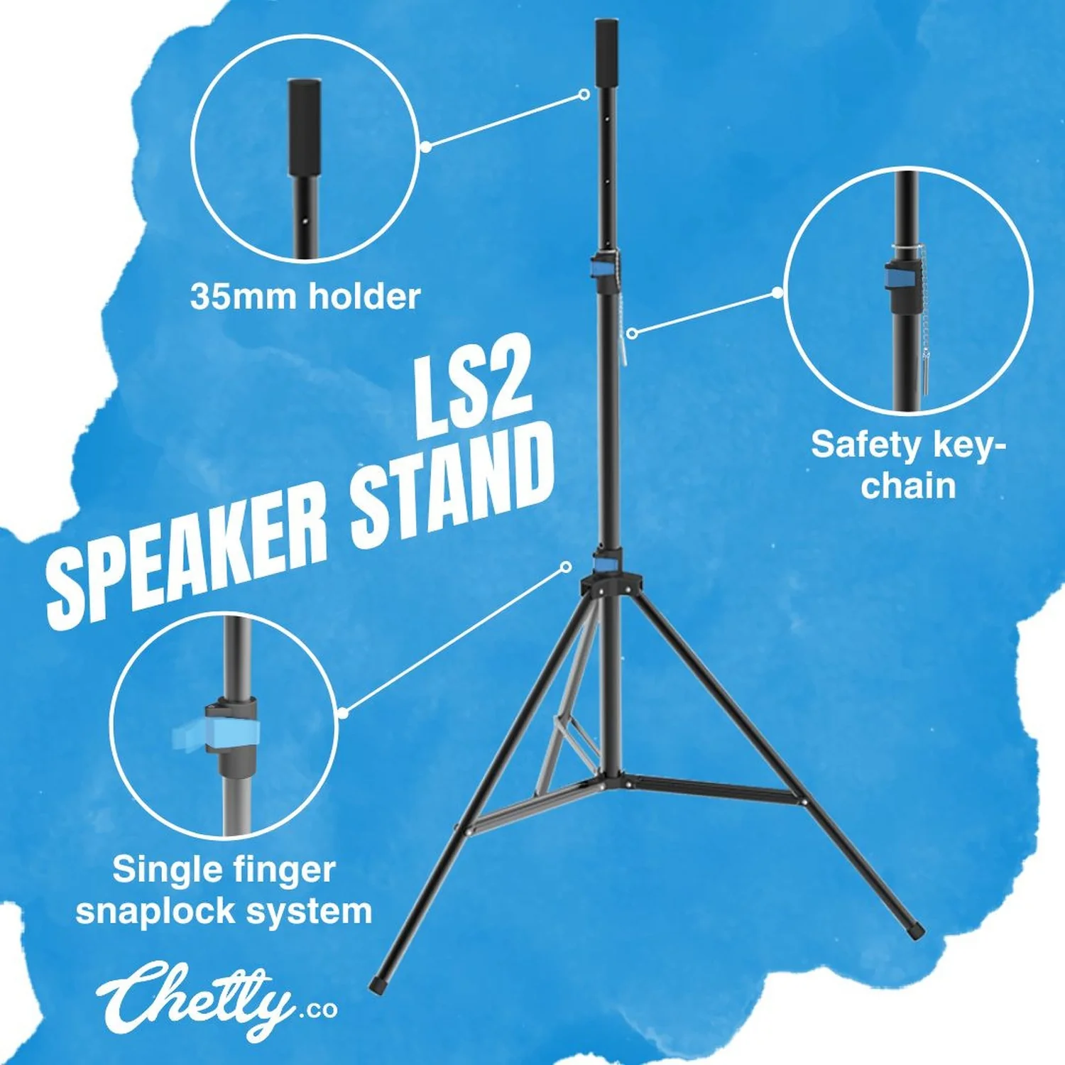 Chetty LS2 Collapsible Tripod Speaker Stand with Speaker Mount - Image 2