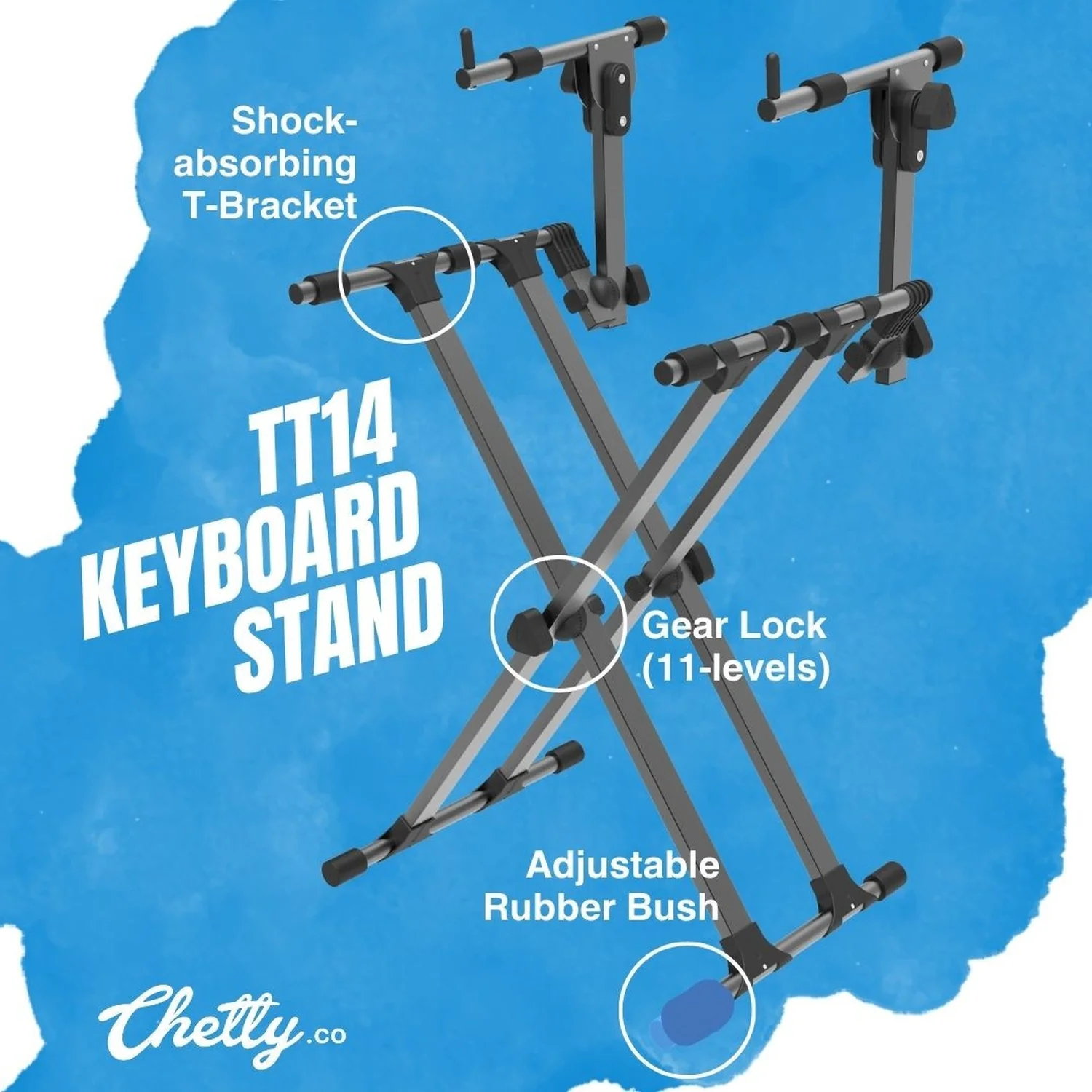 Chetty TT14 Two-Tier Double Braced Keyboard Stand with 11 level Gear Locking - Image 2