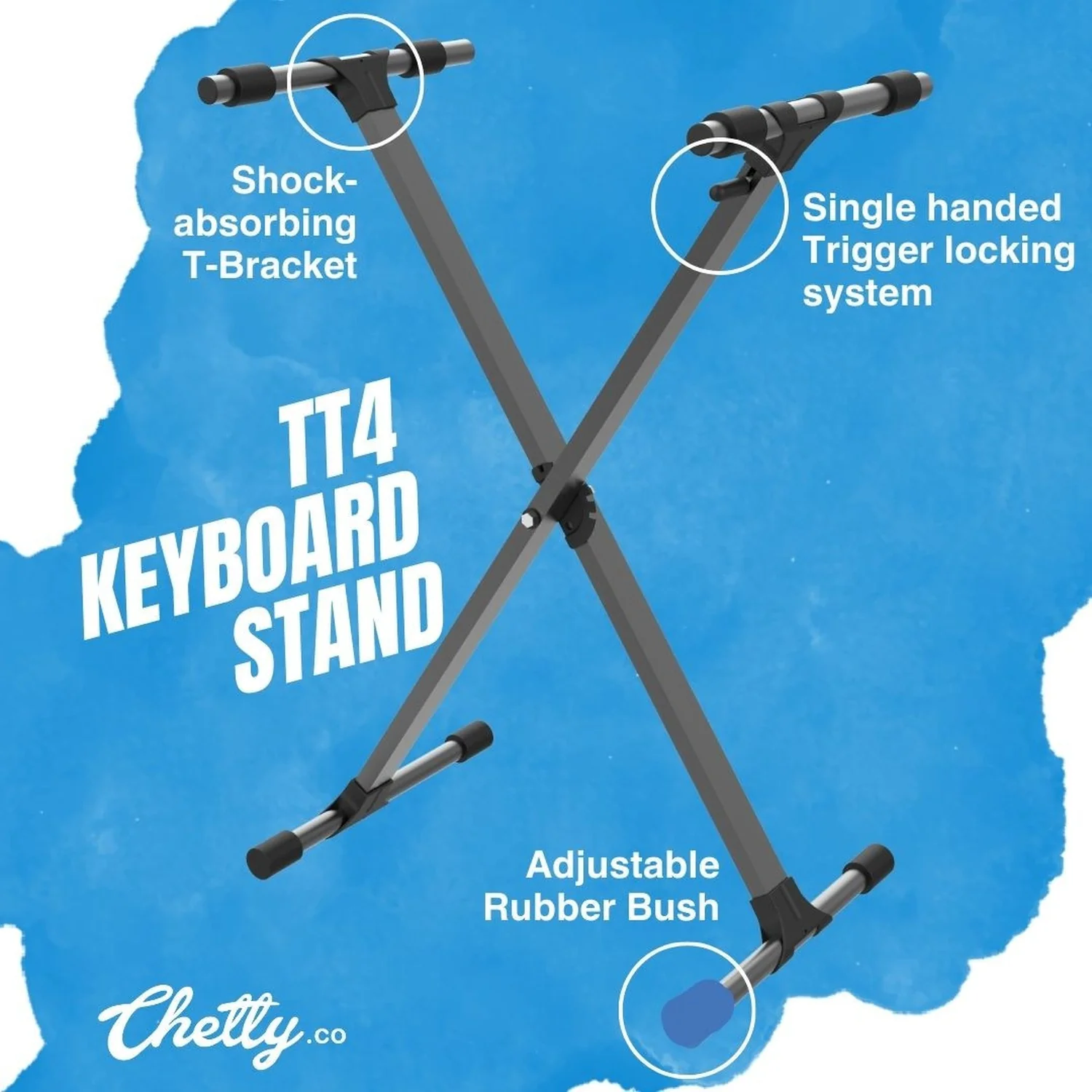 Chetty TT4 X-Type Keyboard Single Braced Stand with 6-level Trigger Locking - Image 2