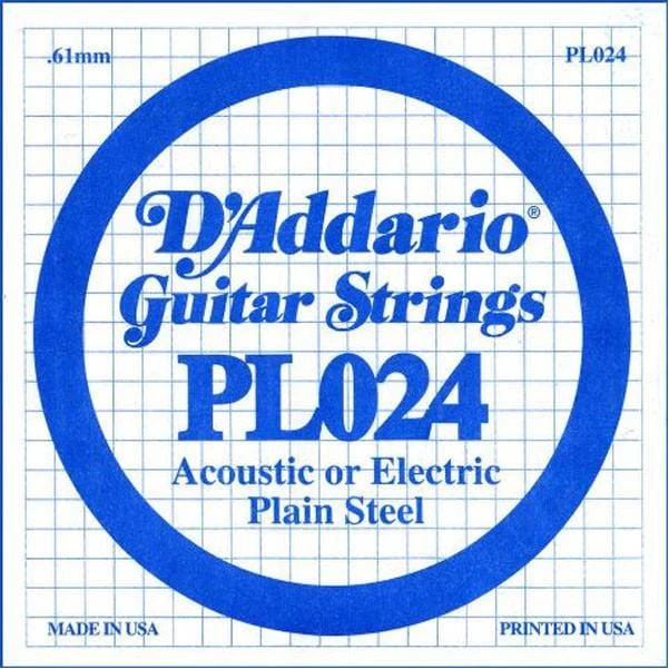 D'Addario PL024 Single Plain Steel Guitar String - Set of 3 - 0.024