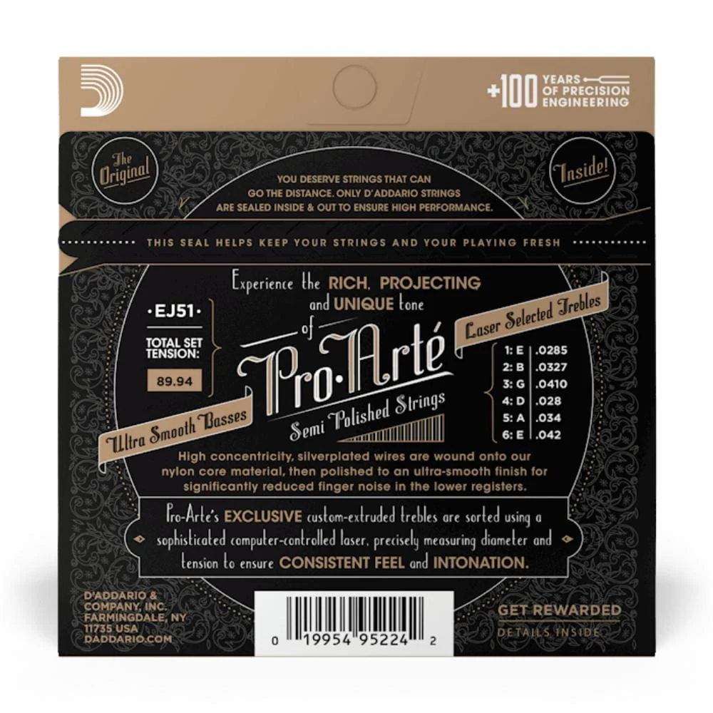 DAddario Pro-Arté EJ51 Silver Plated Wrap Nylon Core Classical Guitar String Set - Image 3