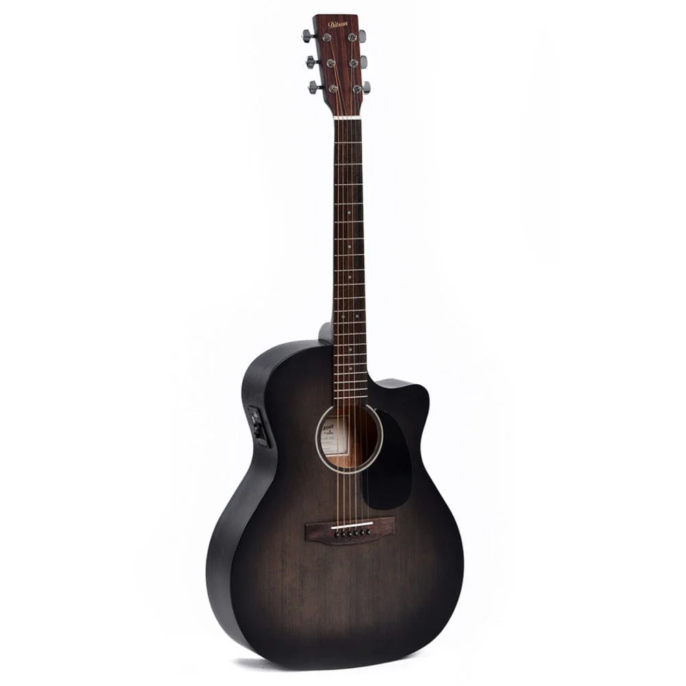 Ditson GC-10E-TBK Cutaway 6 String Electro Acoustic Guitar - Translucent Black Satin