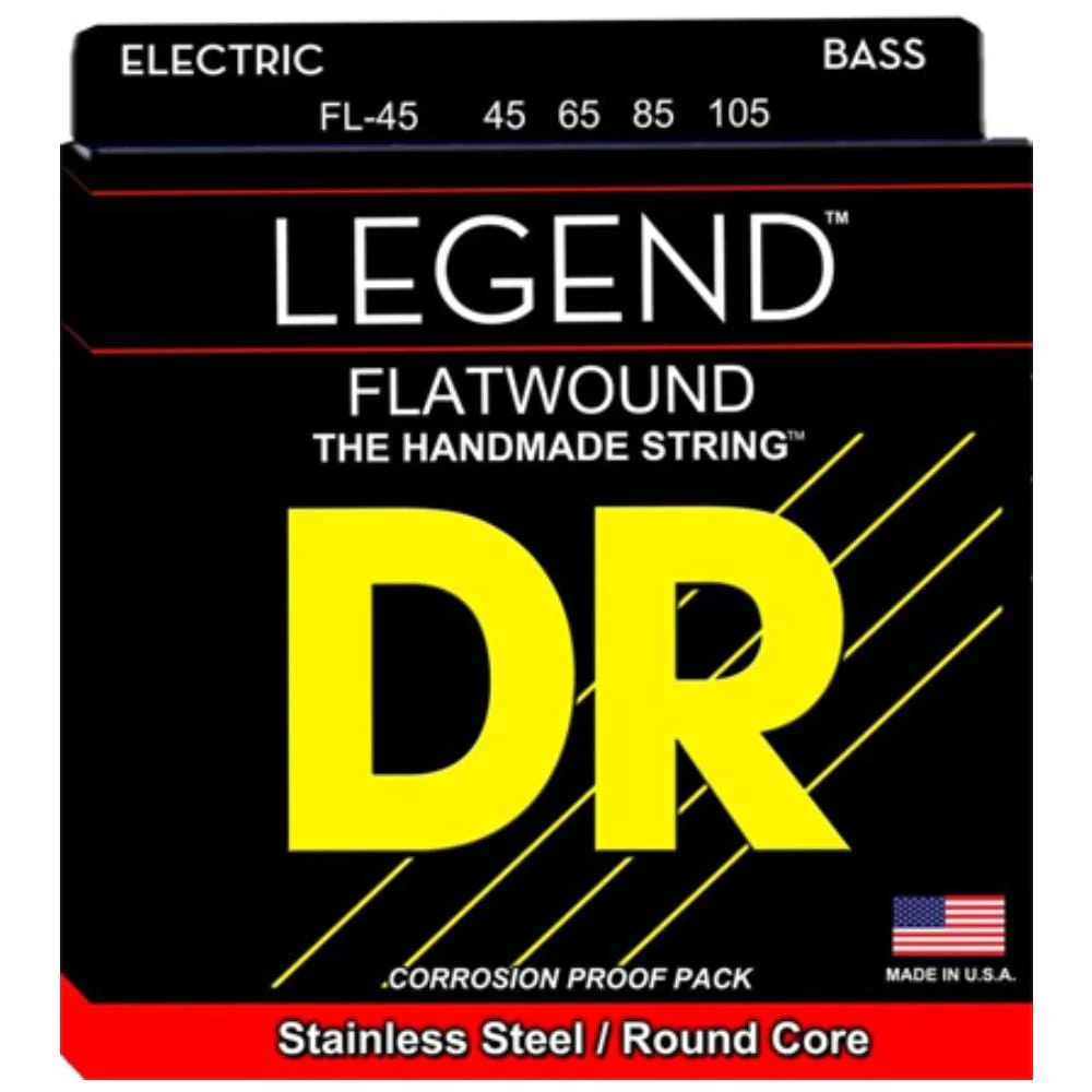 DR String FL45 Legend Flatwound Medium Bass Guitar Strings - 0.45-0.05
