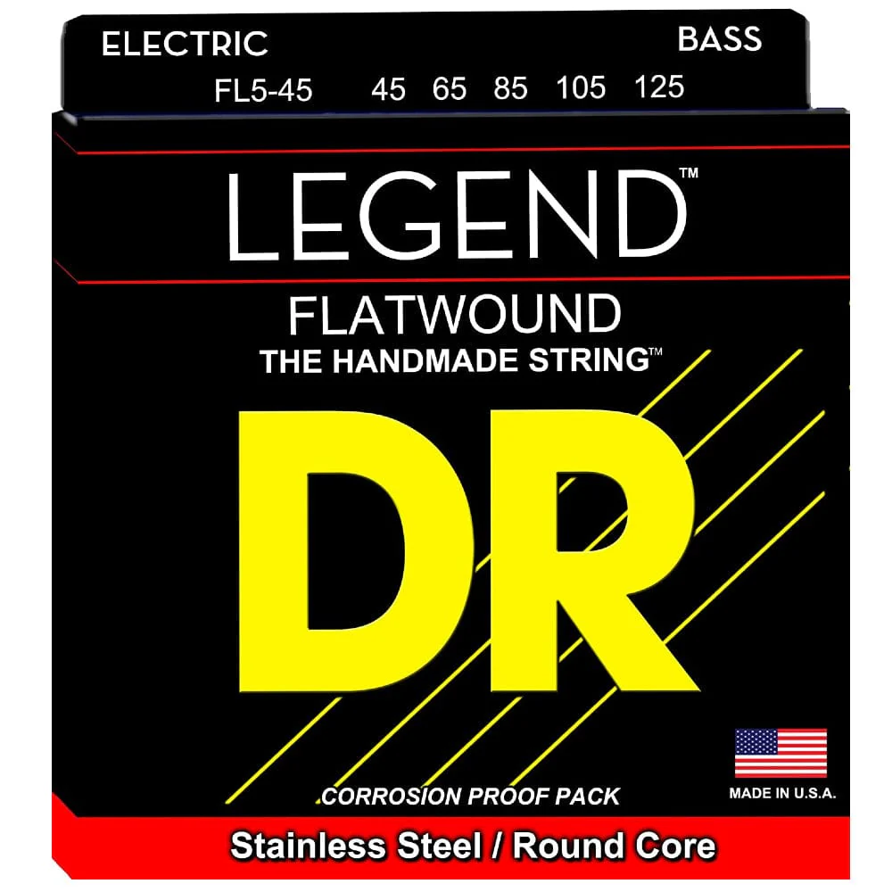 DR String FL545 Legend Flatwound Medium 5 String Bass Guitar String Set - 0.45-0.125