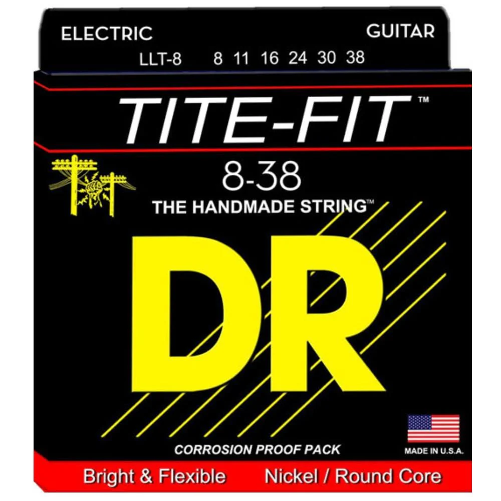 DR String LLT8 Tite Fit Light Light Electric Guitar String Set - 0.08-0.38