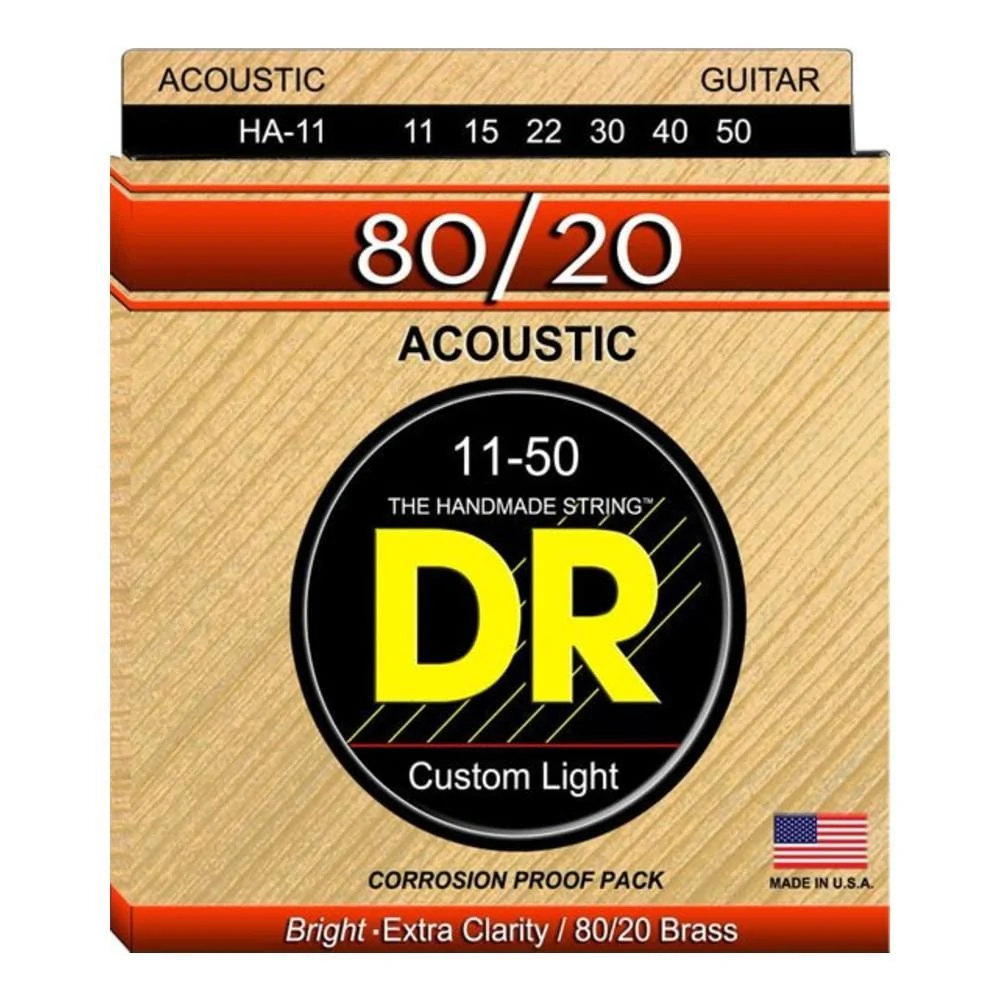 DR Strings HA-11 80/20 Acoustic Guitar Strings- Custom Light - 11-50
