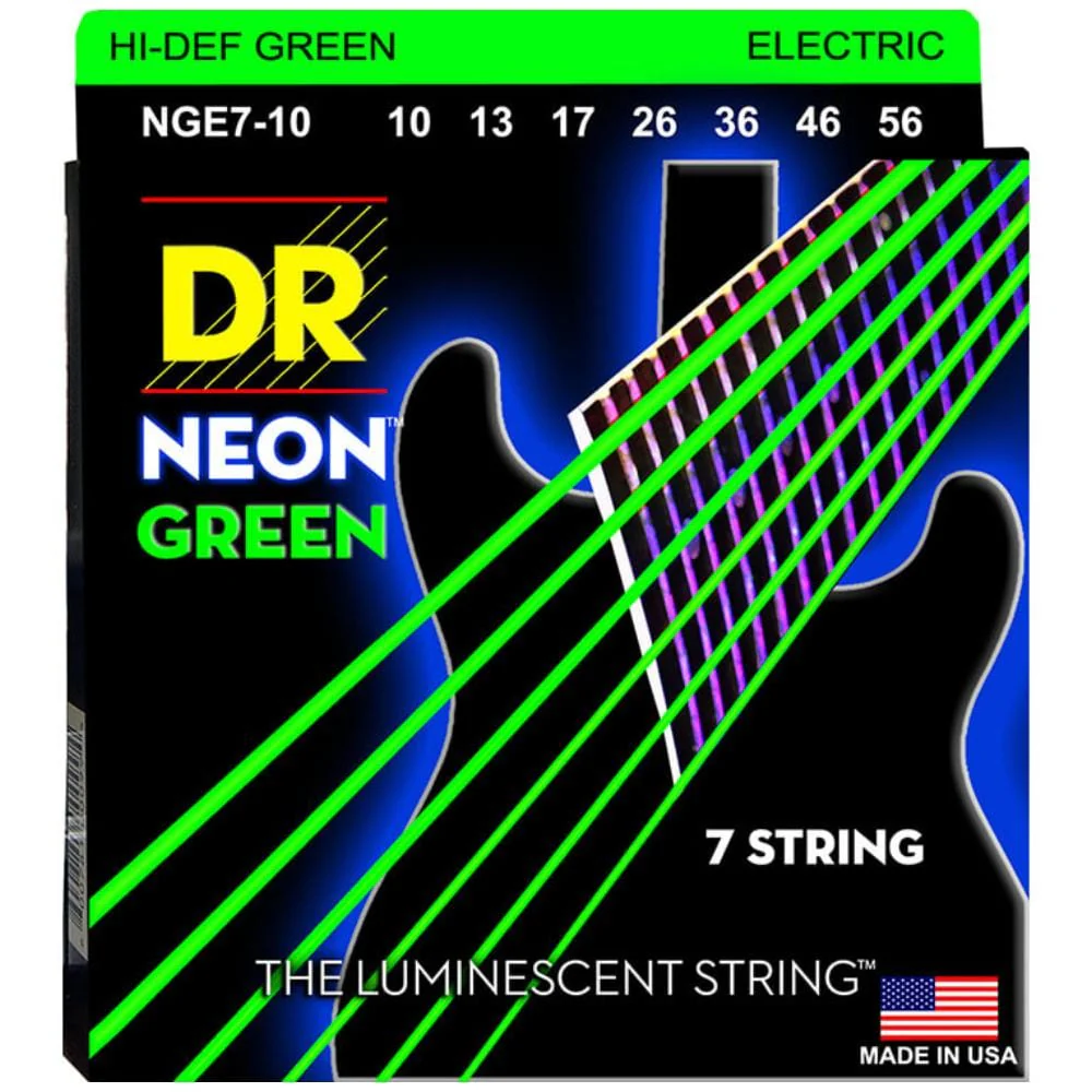 DR Strings NGE7 Neon Green Coated 7 String Electric Guitar String Set - Image 2