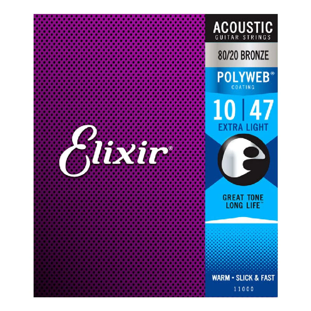 Elixir 11000 Polyweb Coated 80/20 Bronze Extra Light Acoustic Guitar String Set - 10-47