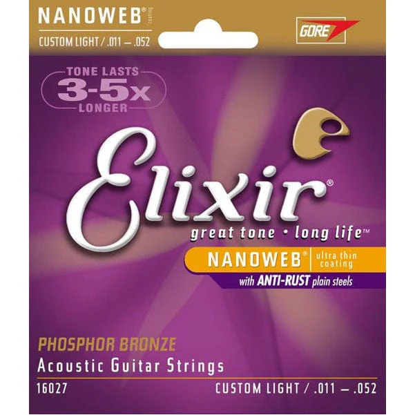 Elixir 16027 Nanoweb Phosphor Bronze Acoustic Strings - Custom Light - 0.011-0.052