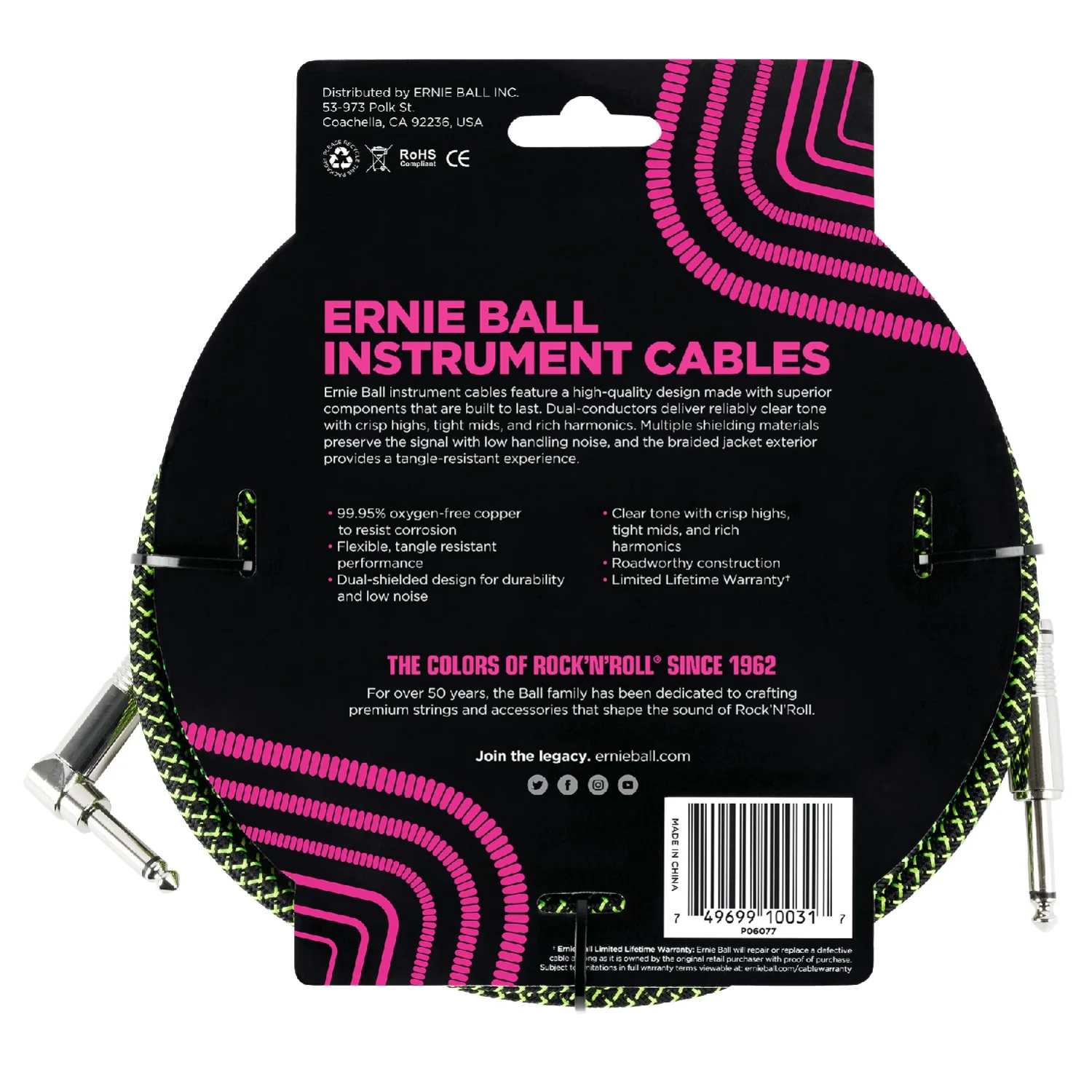 Ernie Ball 10' Braided Straight Angle Instrument Cable - Image 2