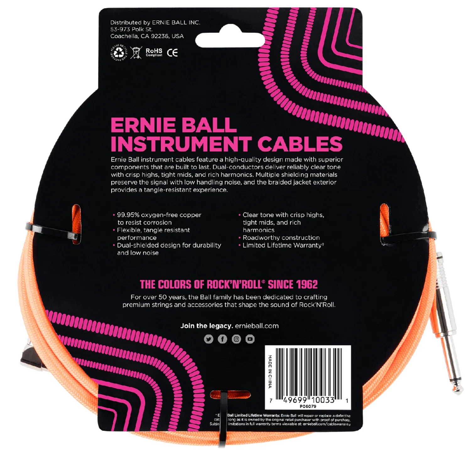 Ernie Ball 10' Braided Straight Angle Instrument Cable - Image 6