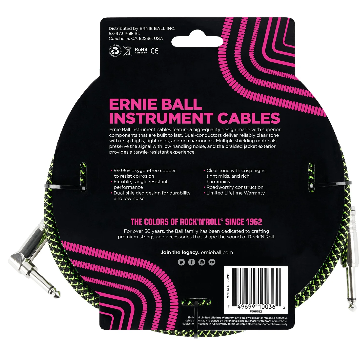 Ernie Ball 18' Braided Straight Angle Instrument Cable - Image 3