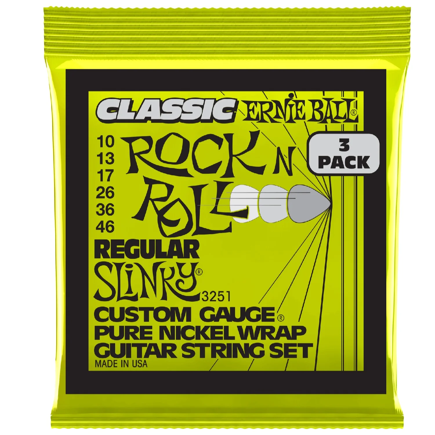 Ernie Ball 3251 Regular Slinky Classic Pure Nickel Electric Guitar Strings - Pack of 3 - .10-.46