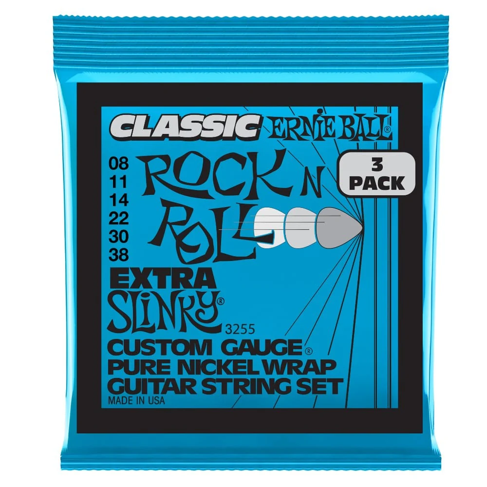 Ernie Ball 3255 Extra Slinky Classic Pure Nickel Electric Guitar Strings - Pack of 3 - .8-.38