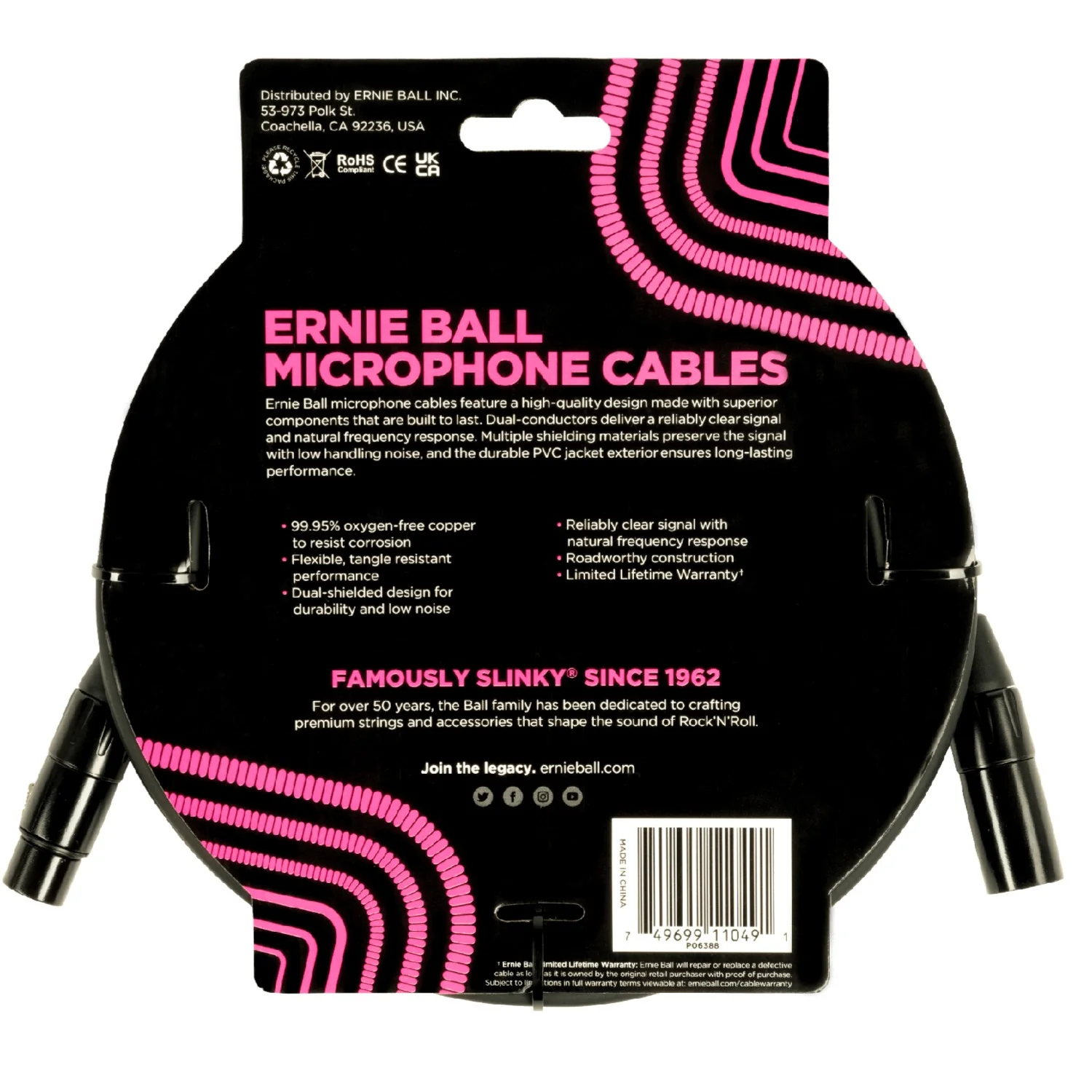 Ernie Ball 6388 20ft Male Female XLR Microphone Cable - Black - Image 2