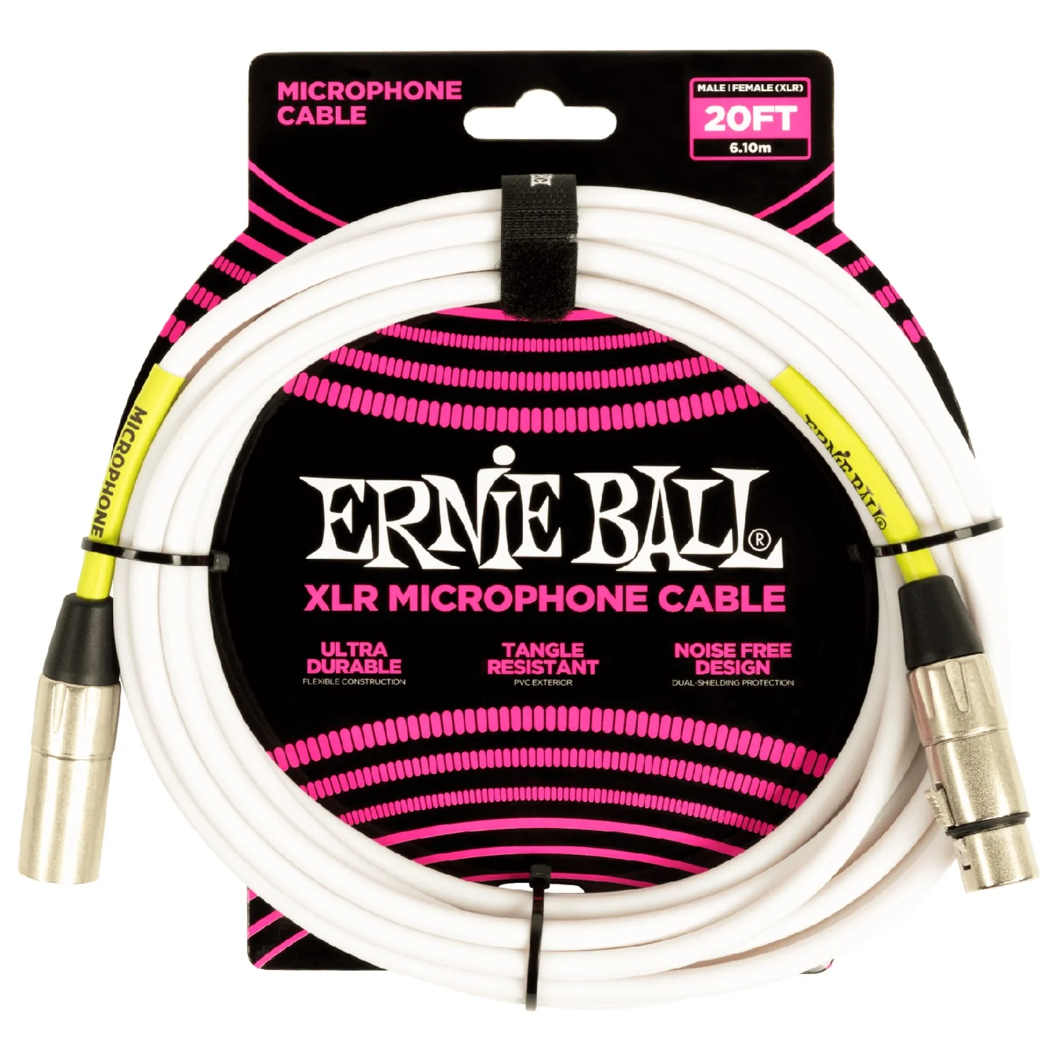 Ernie Ball 6389 20ft Male Female XLR Microphone Cable - White