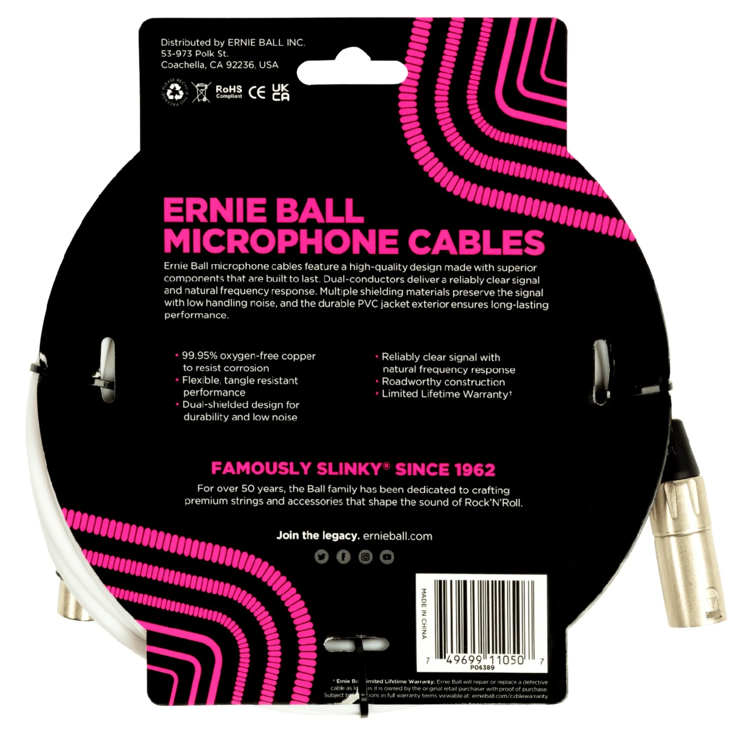Ernie Ball 6389 20ft Male Female XLR Microphone Cable - White - Image 2