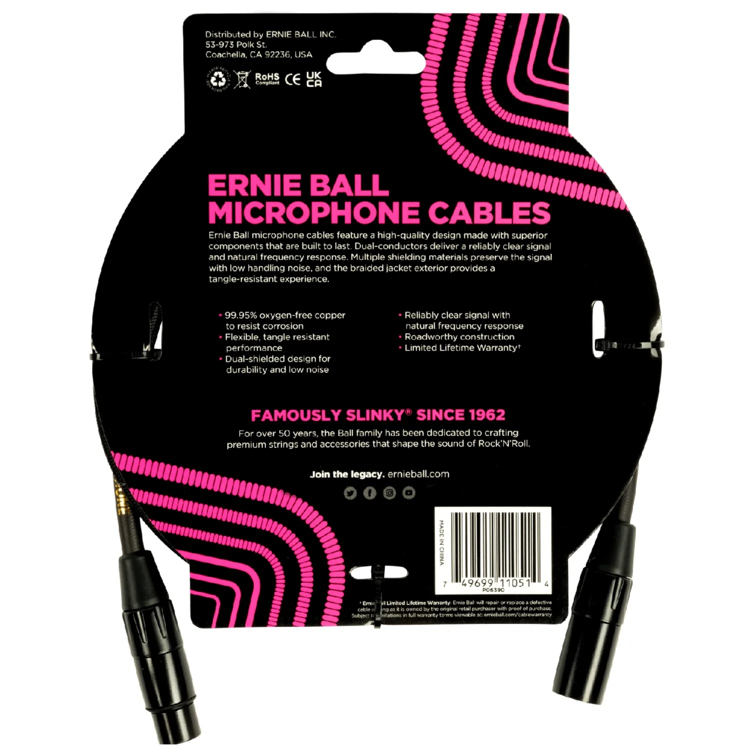 Ernie Ball 6390 5ft Braided Male Female XLR Microphone Cable - Black - Image 2