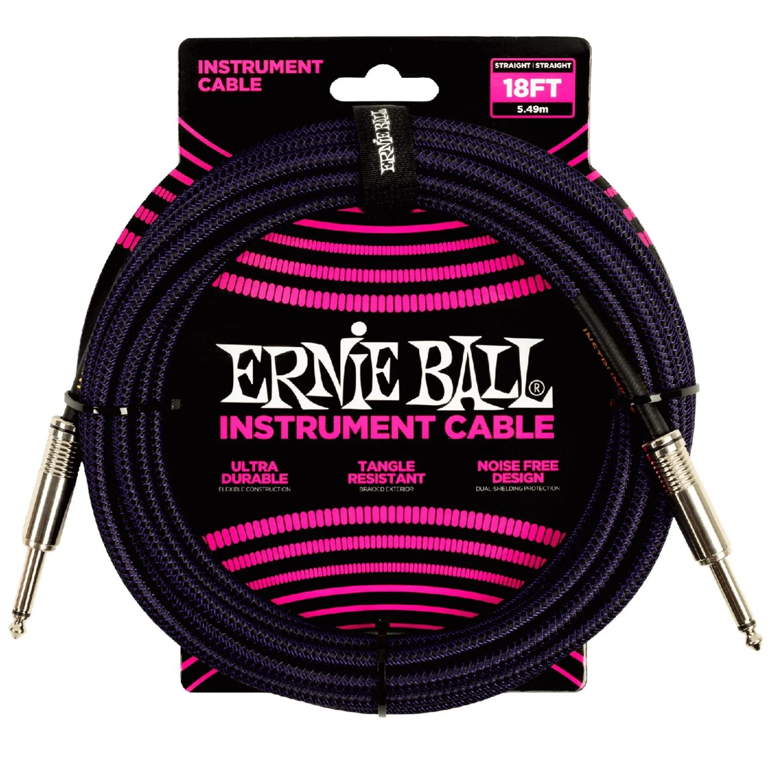 Ernie Ball 6395 18ft Braided Straight Instrument Cable - Purple Black