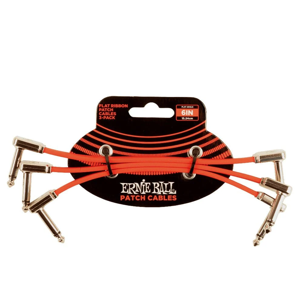 Ernie Ball 6402 6" Flat Ribbon Patch Cable - Red - Pack of 3