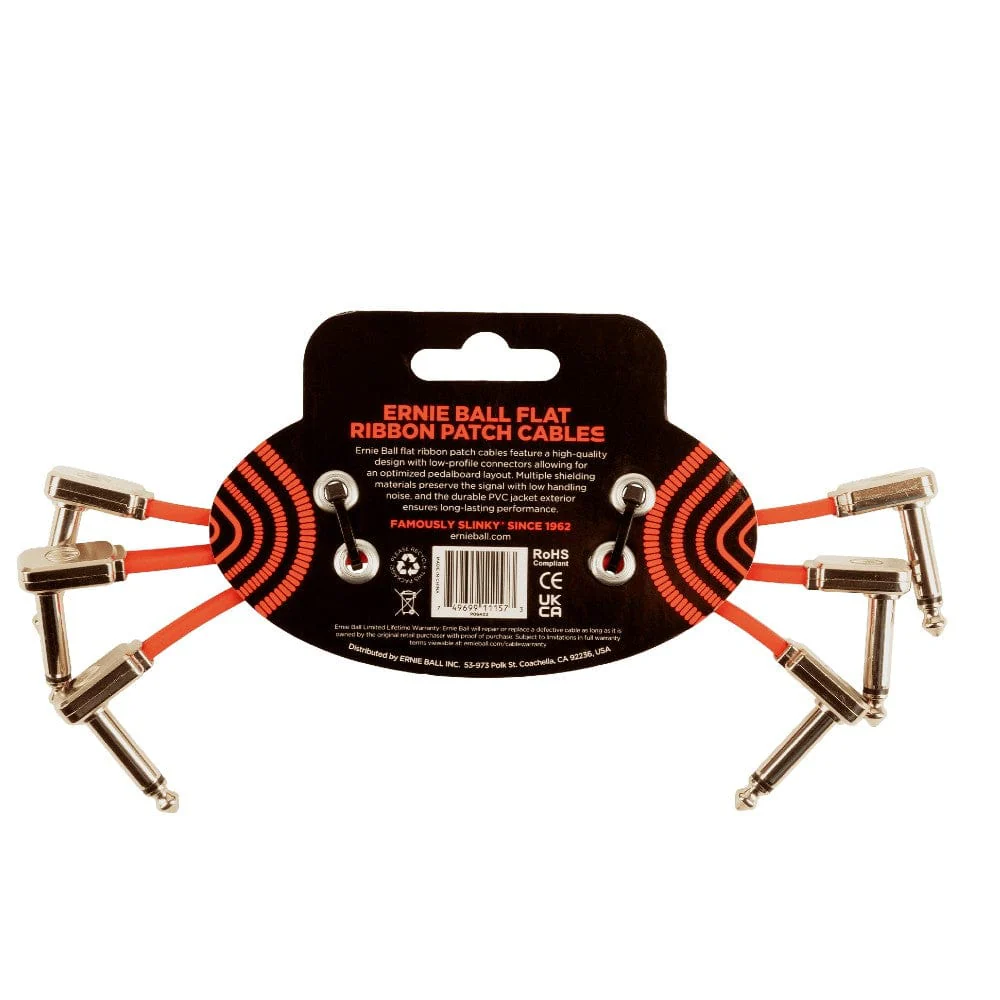 Ernie Ball 6402 6" Flat Ribbon Patch Cable - Red - Pack of 3 - Image 2