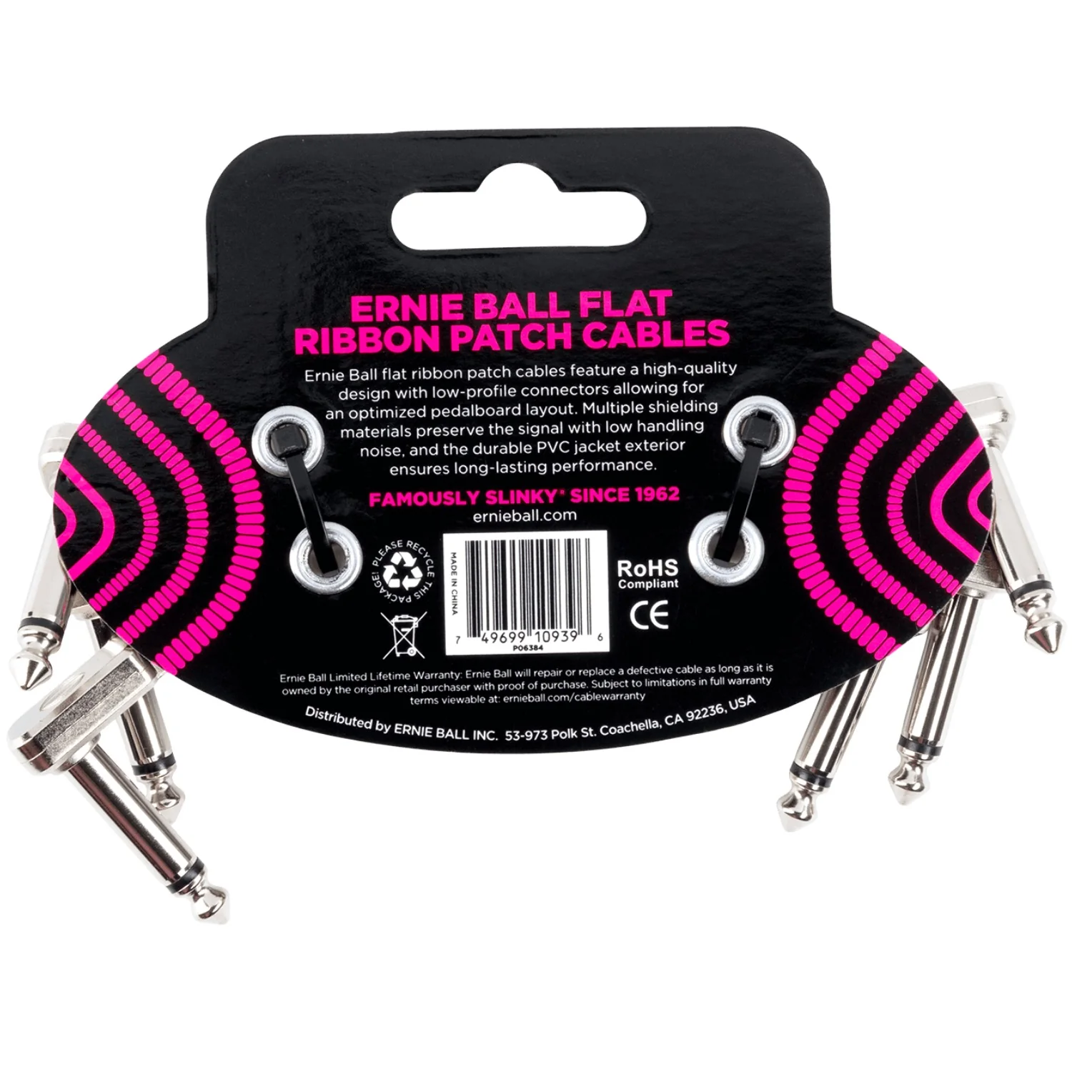 Ernie Ball Flat Ribbon Patch Cable - White  Pack of 3 - Image 2
