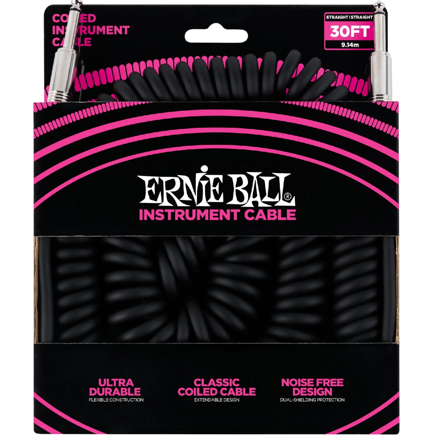 Ernie Ball Ultradurable 30 Ft Coiled Straight-Straight Instrument Cable