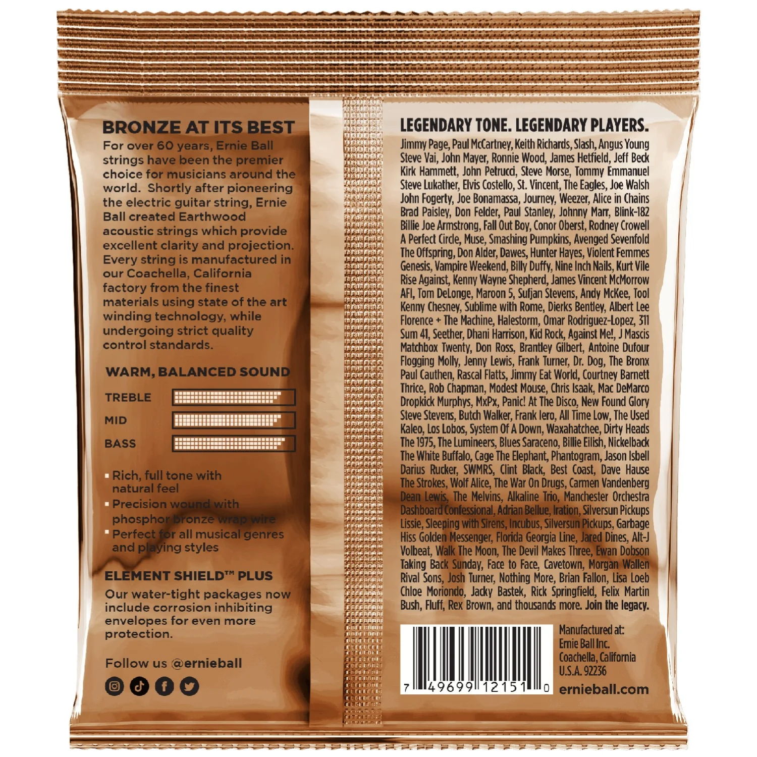 Ernie Ball 2151 Rock And Blues Earthwood Phosophor Bronze Acoustic Strings - .010-.052 - Image 2
