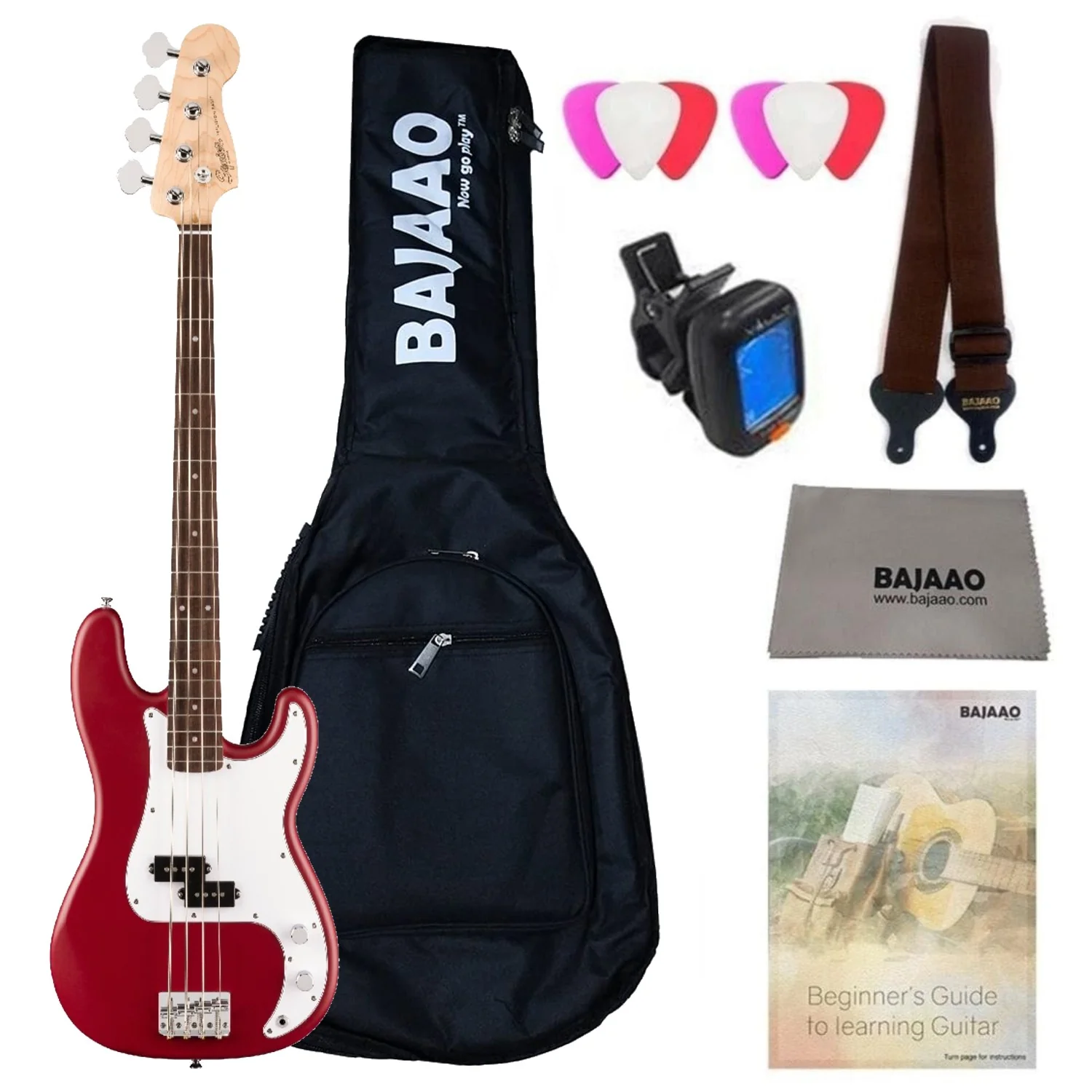 Fender Squier Debut Precision Bass Guitar with Gigbag, Polishing Cloth, Picks, Strap, Tuner & Ebook - Image 14