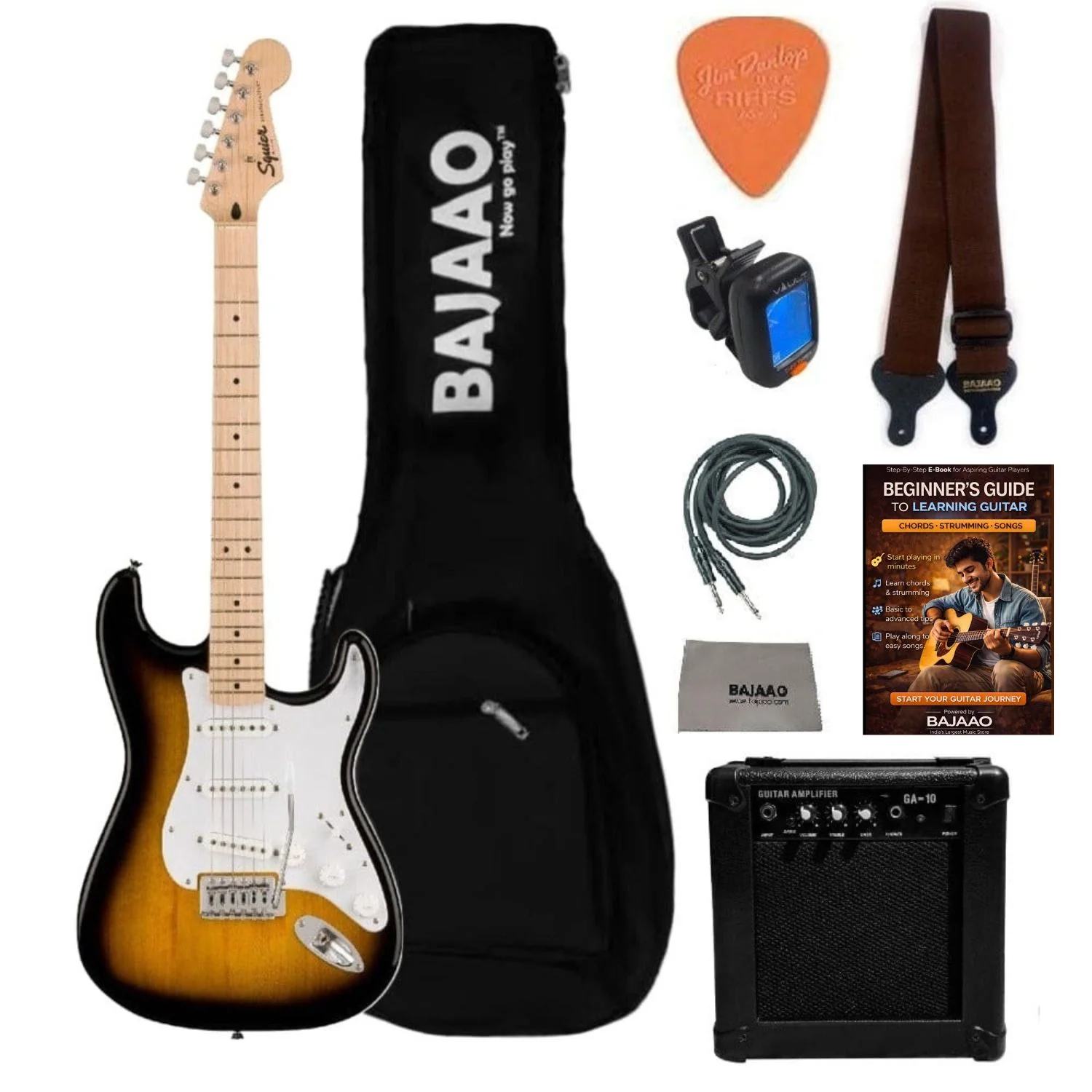 Fender Squier Sonic Stratocaster Electric Guitar Pro Bundle with Amplifier, Gigbag, Tuner, Strap, Picks, Cable, Polishing Cloth & Ebook - Image 13