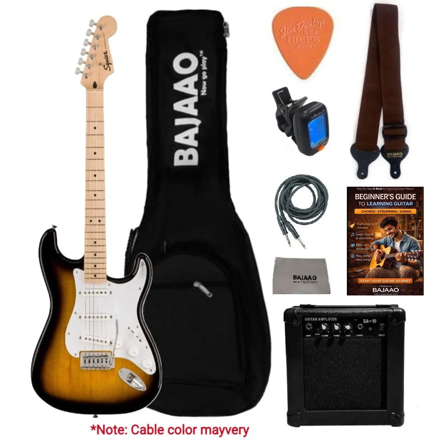Fender Squier Sonic Stratocaster Electric Guitar Pro Bundle with Amplifier, Gigbag, Tuner, Strap, Picks, Cable, Polishing Cloth & Ebook - Image 14