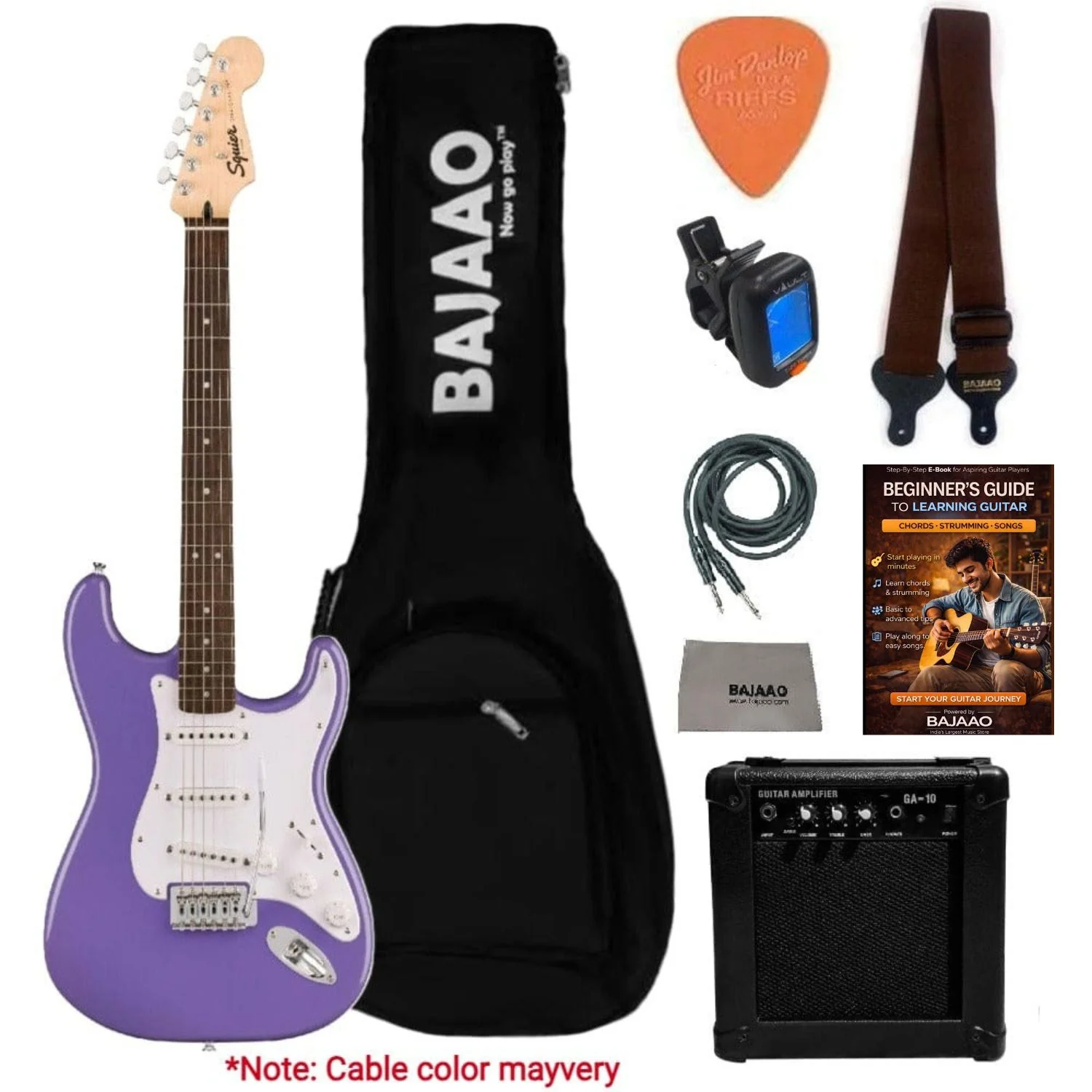 Fender Squier Sonic Stratocaster Electric Guitar Pro Bundle with Amplifier, Gigbag, Tuner, Strap, Picks, Cable, Polishing Cloth & Ebook - Image 20