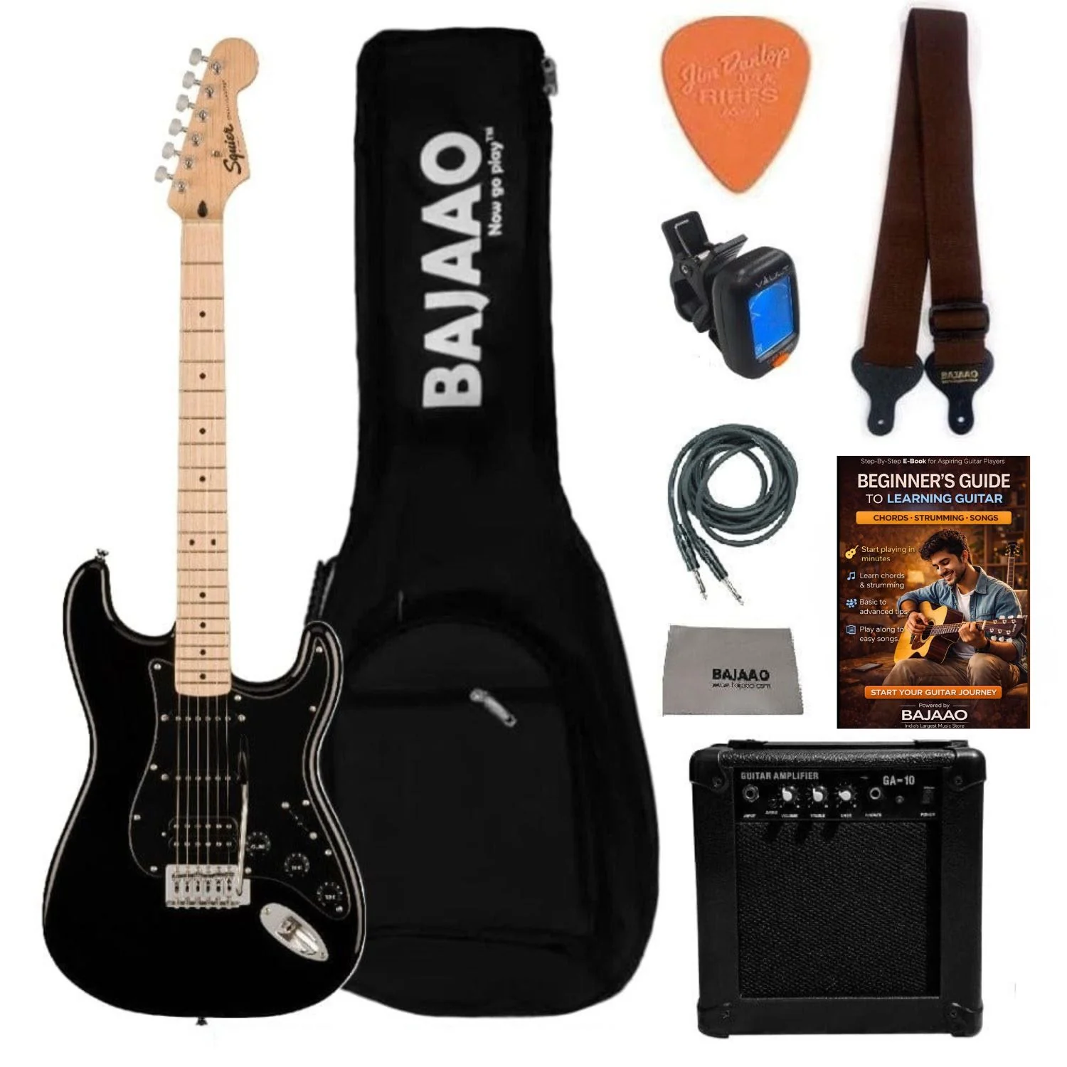 Fender Squier Sonic Stratocaster Electric Guitar Pro Bundle with Amplifier, Gigbag, Tuner, Strap, Picks, Cable, Polishing Cloth & Ebook - Image 25