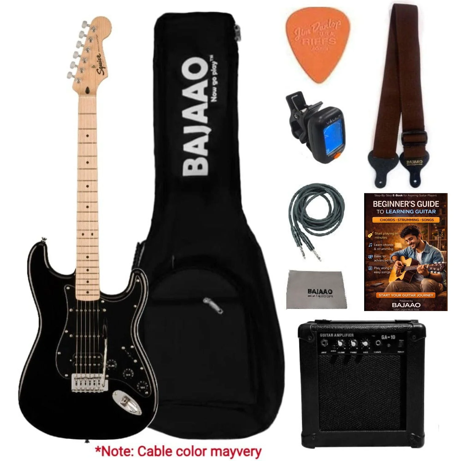 Fender Squier Sonic Stratocaster Electric Guitar Pro Bundle with Amplifier, Gigbag, Tuner, Strap, Picks, Cable, Polishing Cloth & Ebook - Image 26