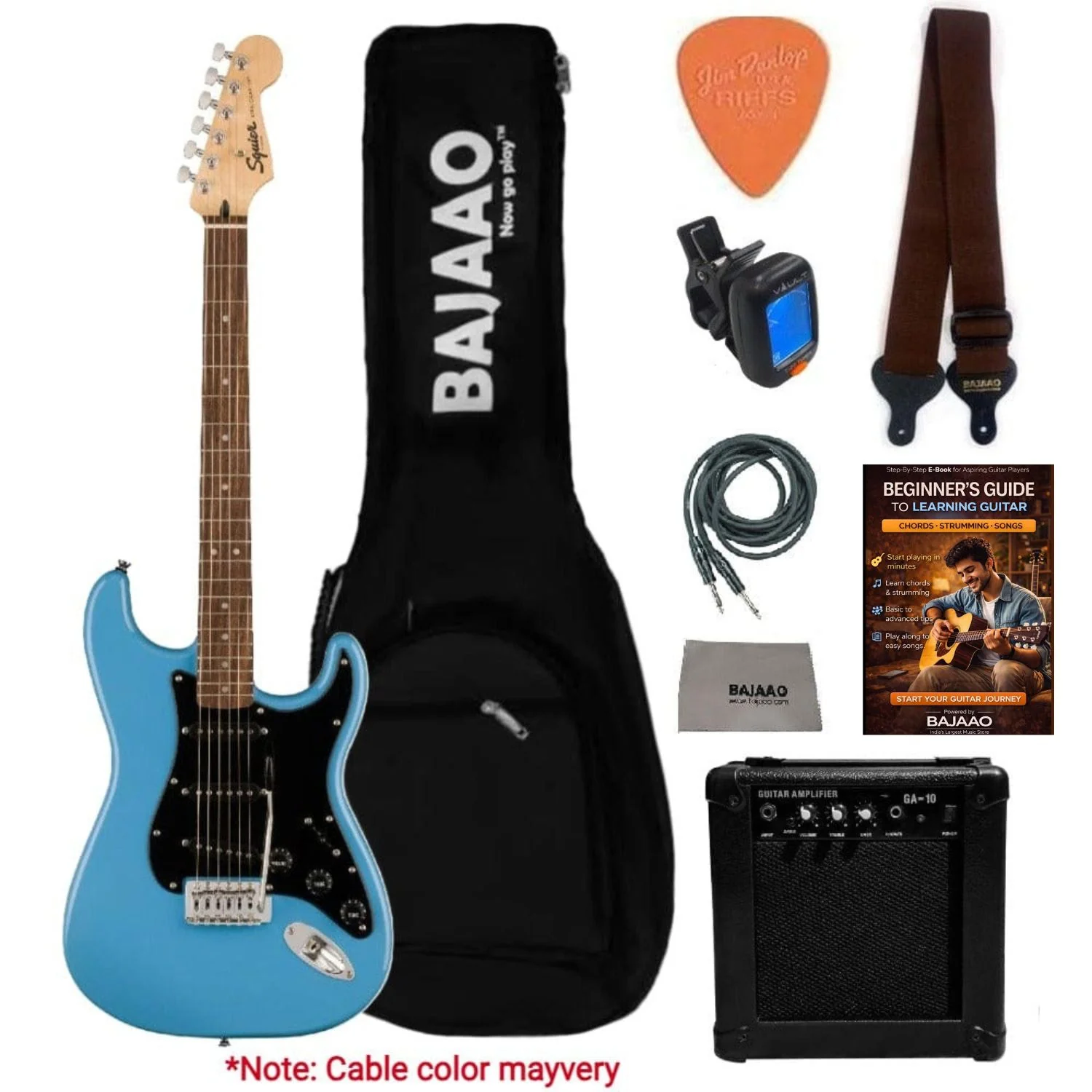 Fender Squier Sonic Stratocaster Electric Guitar Pro Bundle with Amplifier, Gigbag, Tuner, Strap, Picks, Cable, Polishing Cloth & Ebook - Image 8