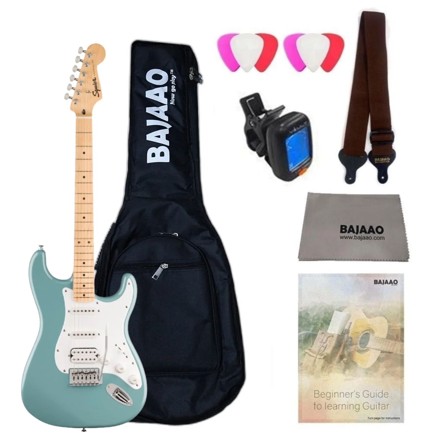Fender Squier Sonic Stratocaster Electric Guitar with Bag,Polishing Cloth, Strap, Tuner, Pick and Ebook - Image 42
