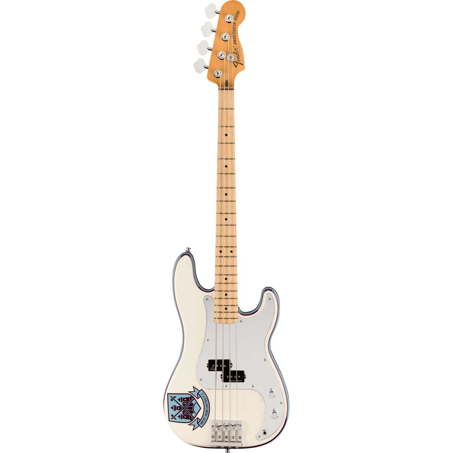 Fender Steve Harris Precision Bass 4 String Bass Guitar - Olympic White with Westham United FC Logo
