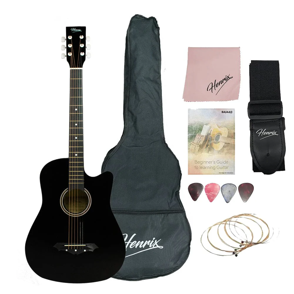 Henrix 38C 38 Inch Cutaway Acoustic Guitar with Dual Action Truss Rod, Gigbag, Picks, String Set, Strap, Cloth & Ebook - Image 70