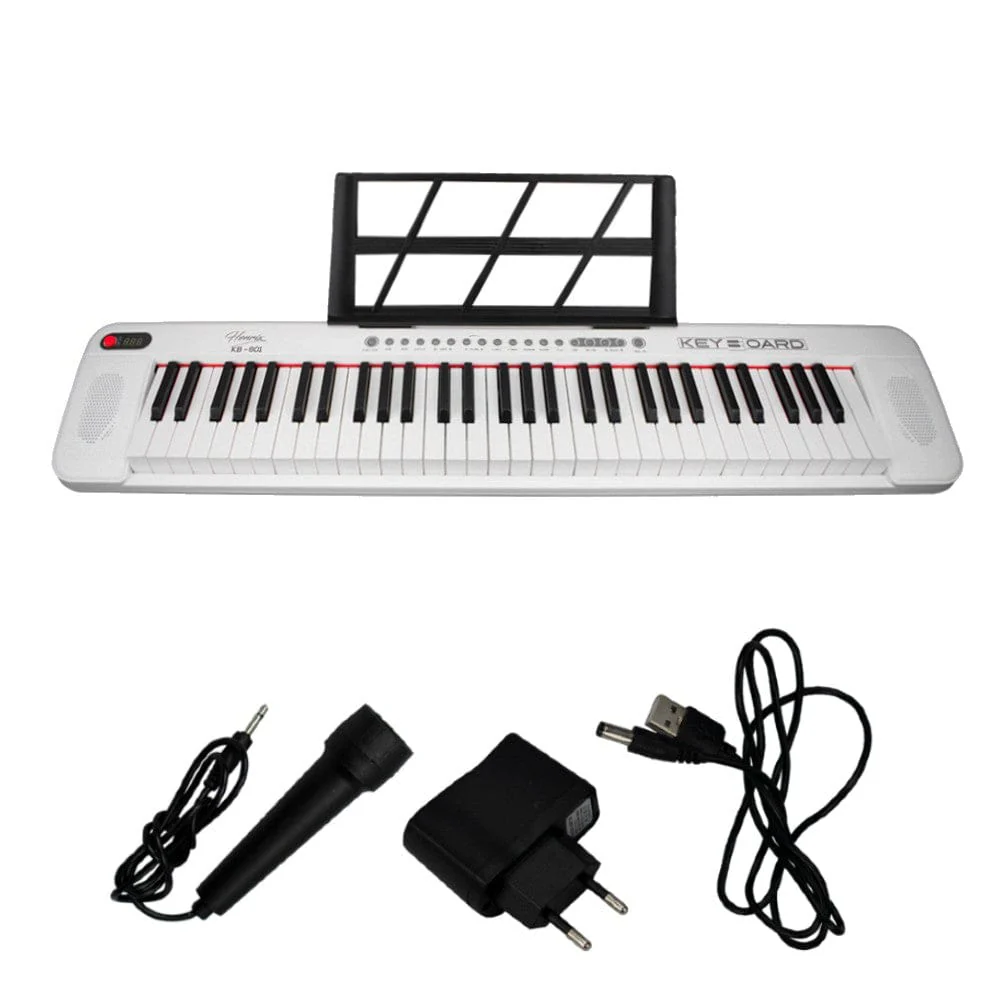 Henrix KB-601 Portable 61 Full Size Keys Keyboard with Adapter and Microphone - Open Box