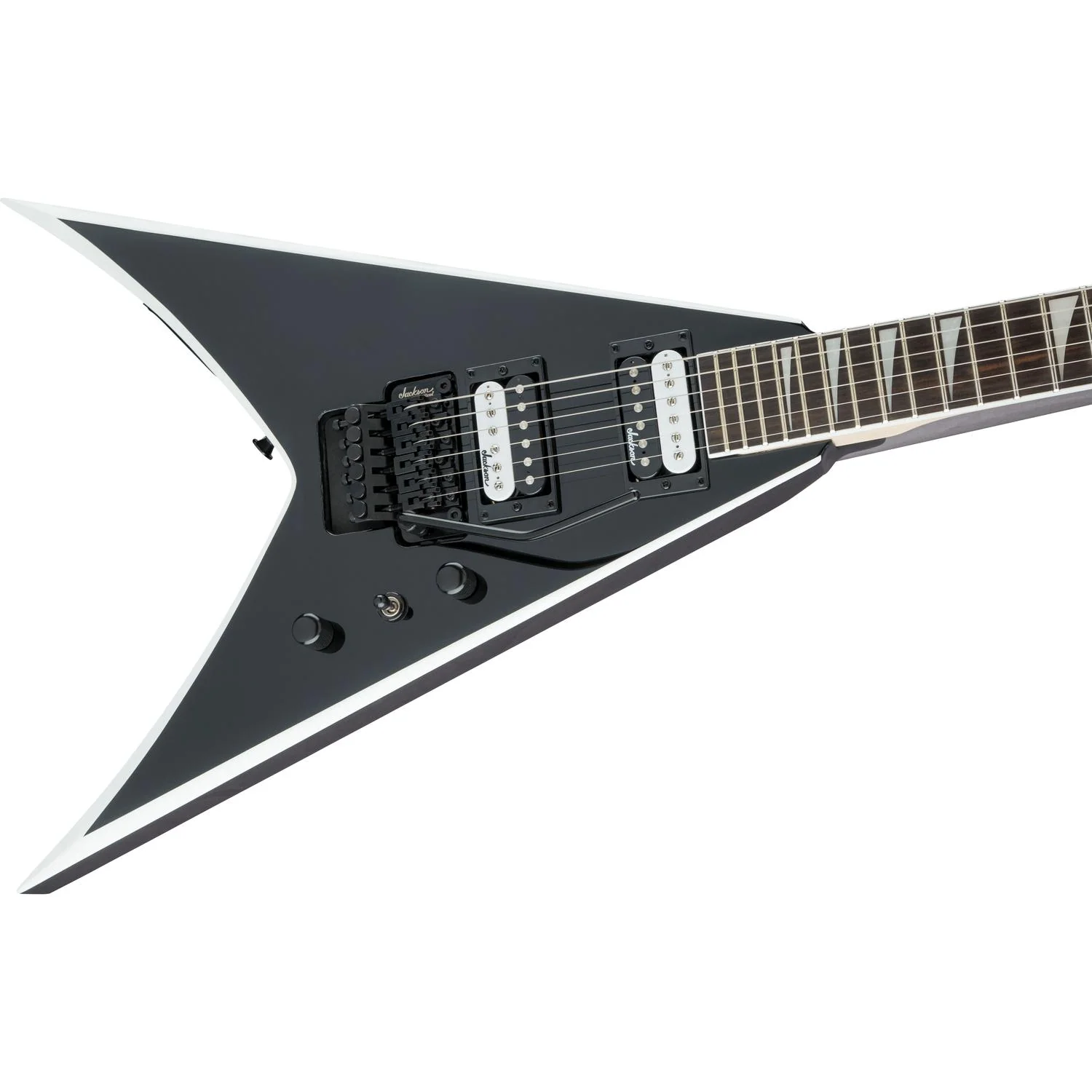 Jackson JS32 King V 6 String Electric Guitar - Black with White Bevels - Image 4
