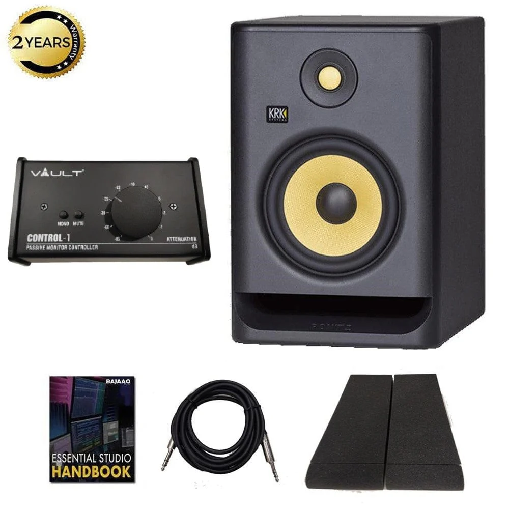KRK ROKIT 7 G4 7inch Powered Studio Monitor Speaker with Controller, Isolation Pad, Cables and Ebook  - Single Unit