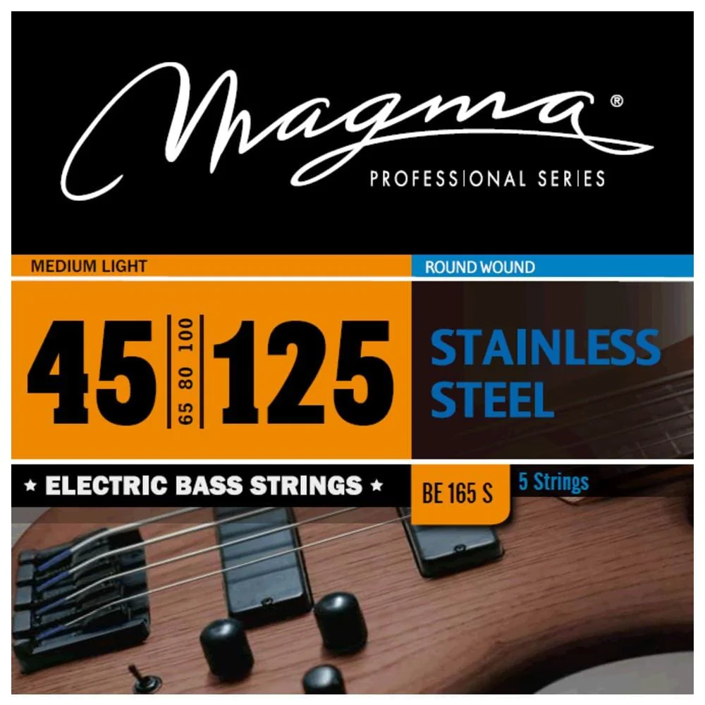 Magma BE165S Stainless Steel Round Wound Long Scale Electric Bass Strings- Medium Light Gauge