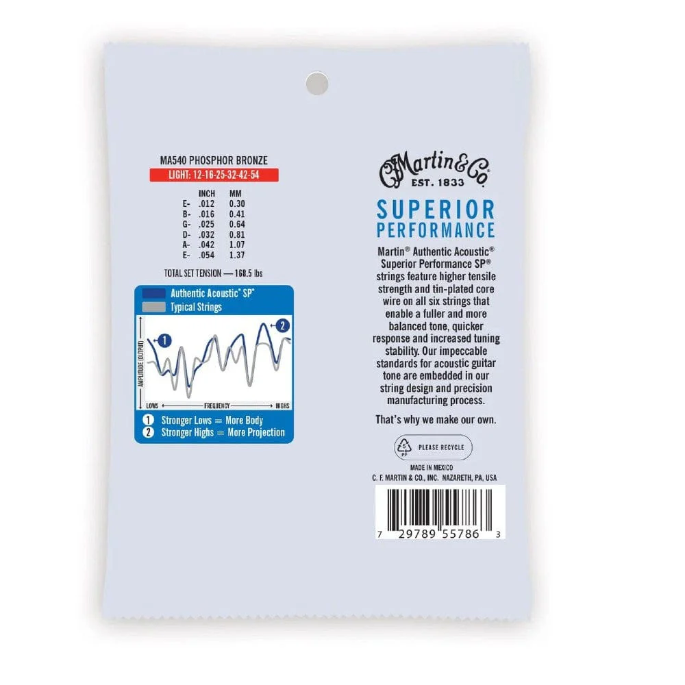 Martin MA540 Authentic Phosphor Bronze Superior Performance Acoustic Guitar String - .12-.54 - Image 2
