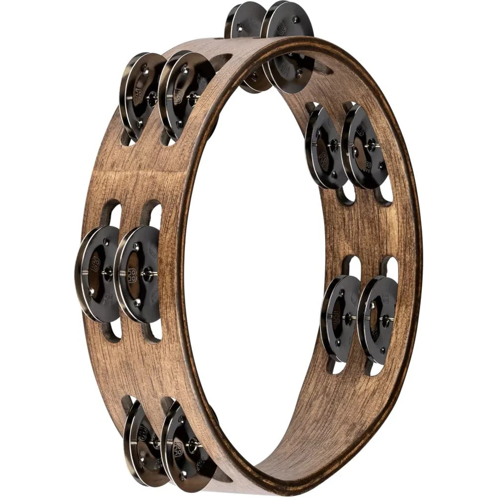 Meinl CTA2WB Compact Wood Series Stainless Steel Jingles 2 Rows Tambourine - Walnut Brown